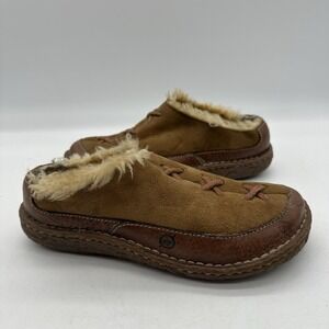 Born Mohawk Shearling Women's Approximate Size 7 Winter Clog Slippers Leather